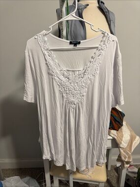 White Crochet V-Neck Women's Blouse